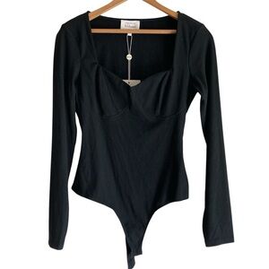 NWT Bohme Black Ribbed Long Sleeve Bustier Bodysuit, Medium